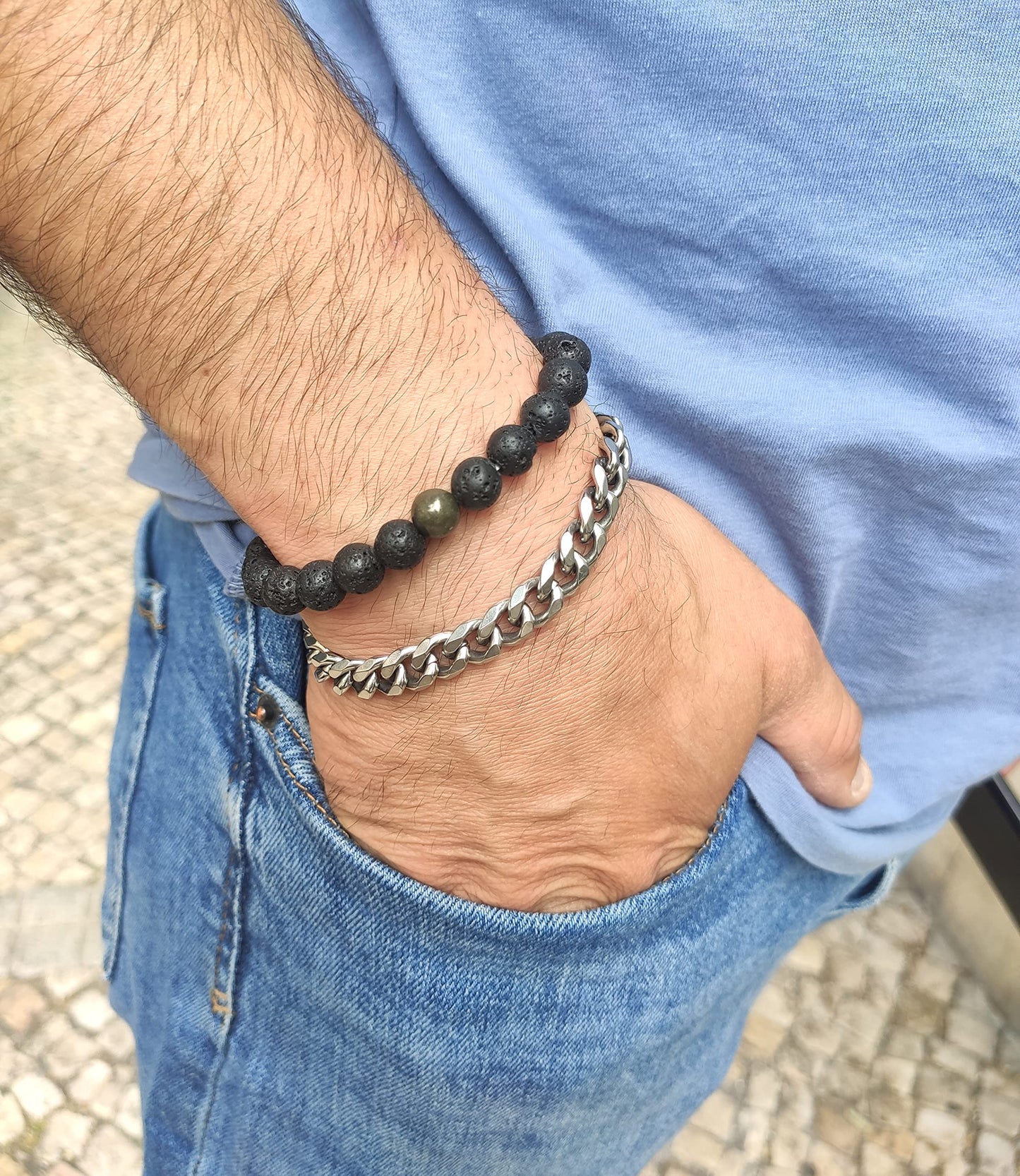 Black Obsidian Hematite Triple Protection Bracelet 10MM beads Set, Blue Tiger Eye Beads Bracelets, Lava Stone bracelets for Men Women