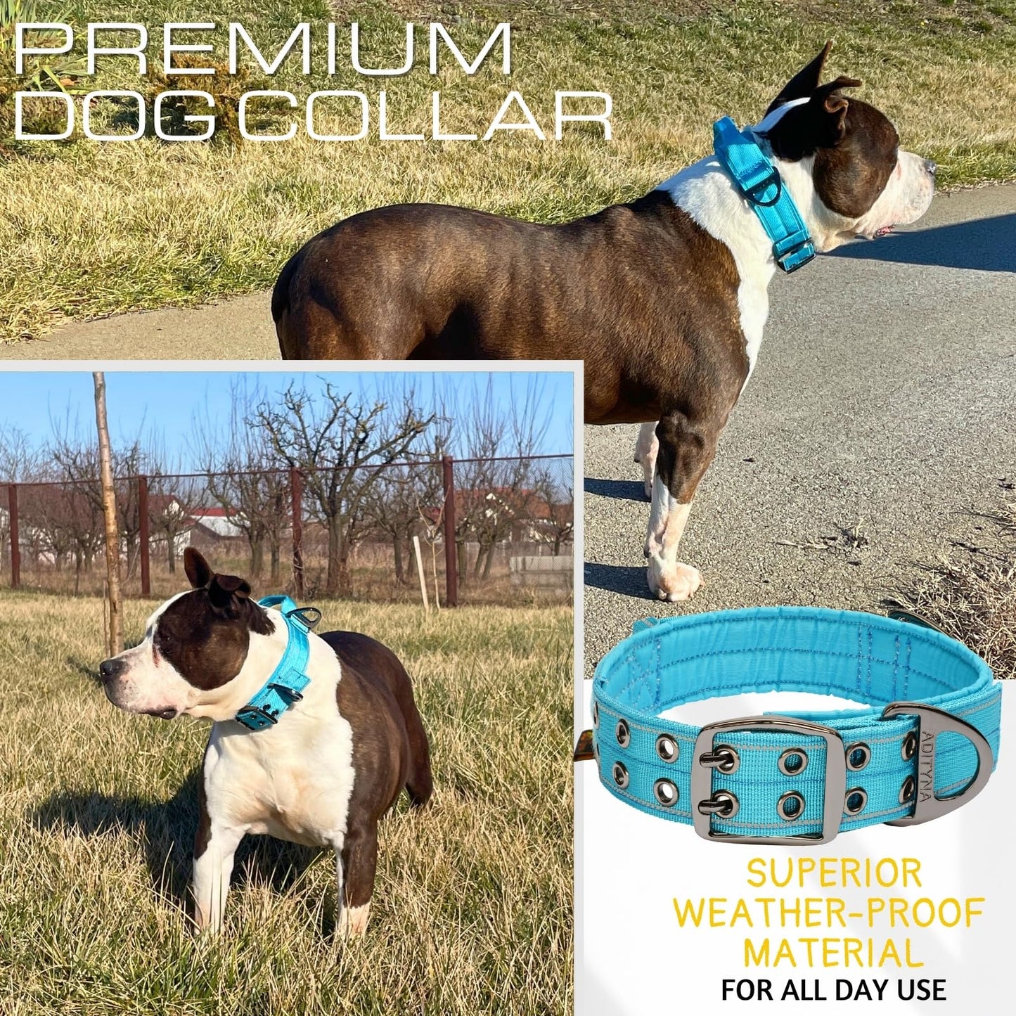 ADITYNA - Heavy Duty Dog Collar with Handle - Thick Dog Collar for Large Dogs - Wide, Reflective, Tactical, Soft Neoprene Padded - Perfect Dog Collar for Training and Walking