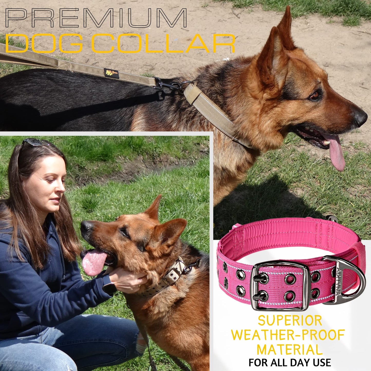 ADITYNA - Heavy Duty Dog Collar with Handle - Thick Dog Collar for Large Dogs - Wide, Reflective, Tactical, Soft Neoprene Padded - Perfect Dog Collar for Training and Walking