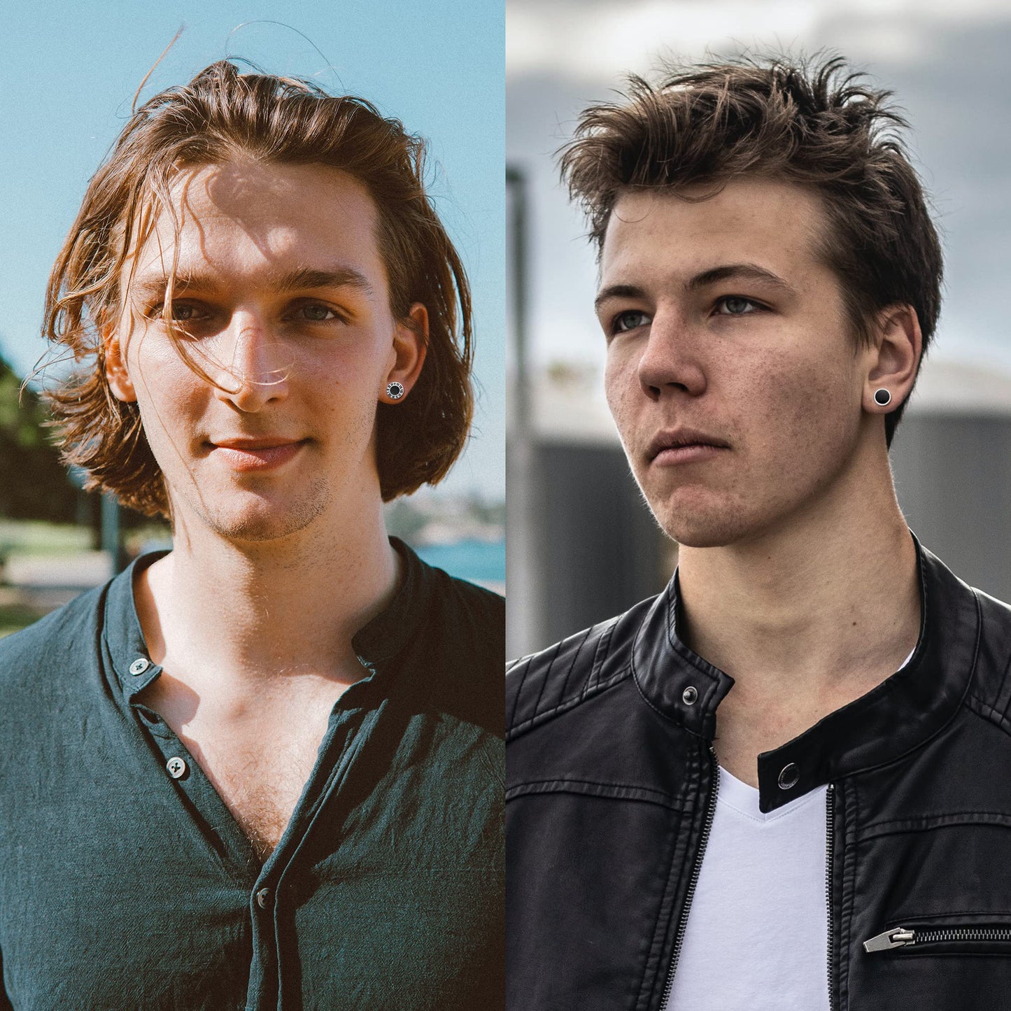 Black Stainless Steel Stud Earrings for Men Women Small Huggie Hoop Earrings Set for Men Cool Goth Punk Earrings Barbell Earrings Black Silver Hoop Cartilage Earring (Classic) (Black Tone)