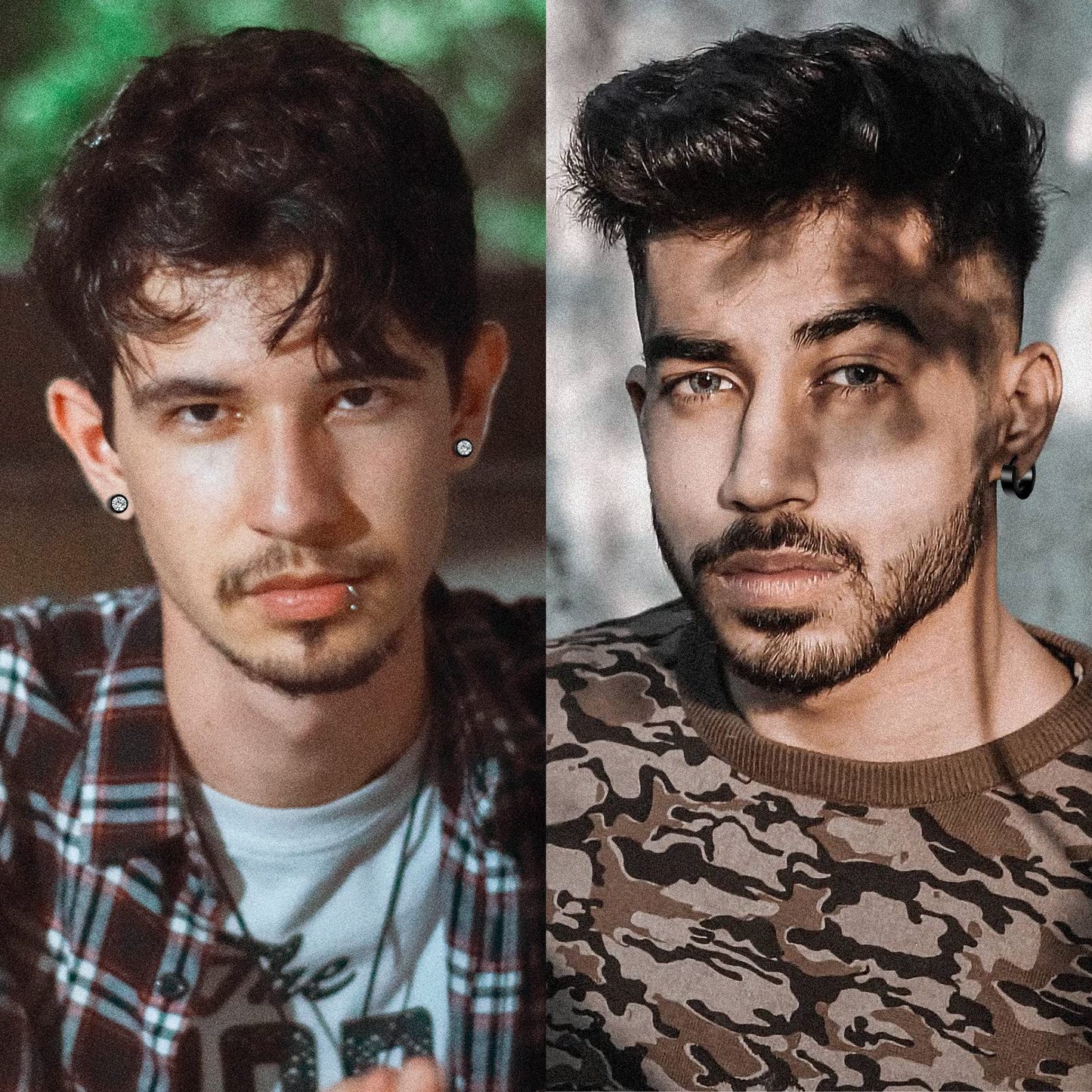 Black Stainless Steel Stud Earrings for Men Women Small Huggie Hoop Earrings Set for Men Cool Goth Punk Earrings Barbell Earrings Black Silver Hoop Cartilage Earring (Classic) (Black Tone)