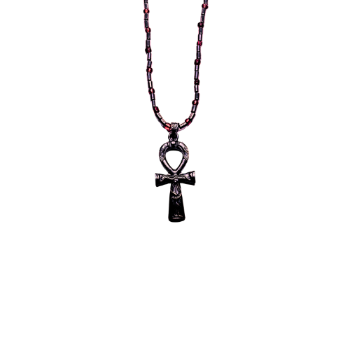 Egyptian Ankh Genuine Hematite Beaded Necklace