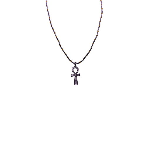 Egyptian Ankh Genuine Hematite Beaded Necklace