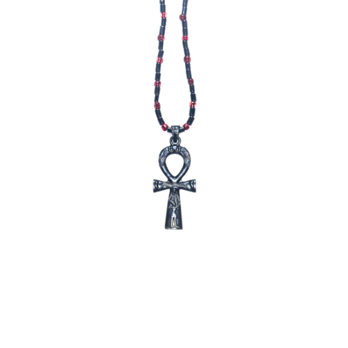 Egyptian Ankh Genuine Hematite Beaded Necklace