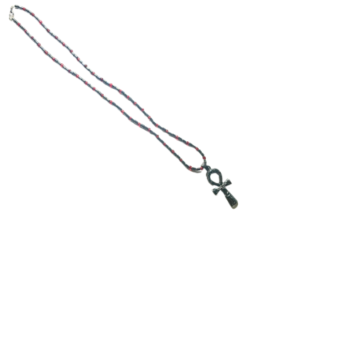 Egyptian Ankh Genuine Hematite Beaded Necklace