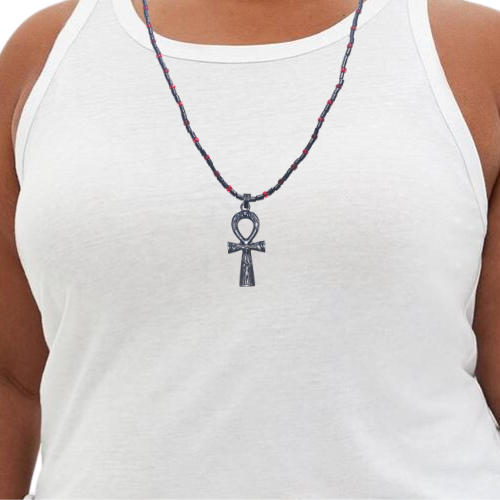 Egyptian Ankh Genuine Hematite Beaded Necklace
