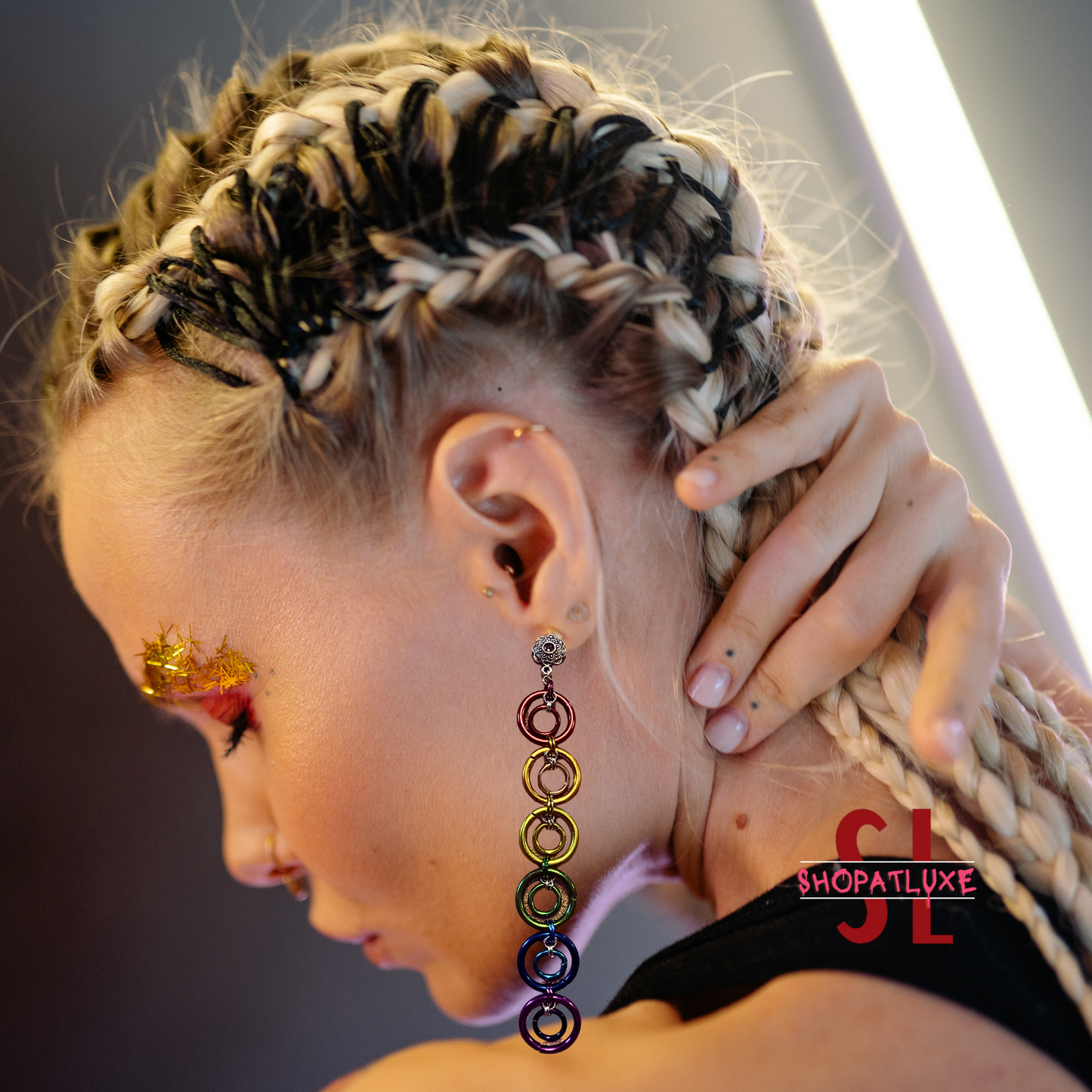 Avant-Garde Rainbow Pride Chainmail Earrings