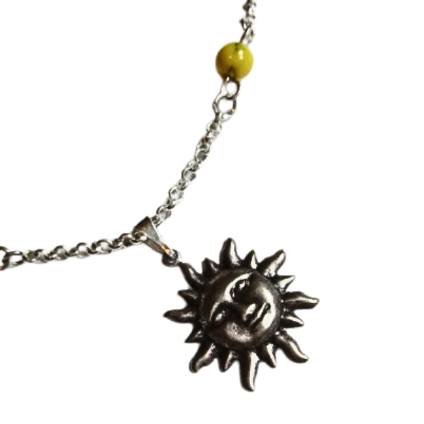 Aztec Sun Rainbow Beaded Silver Necklace