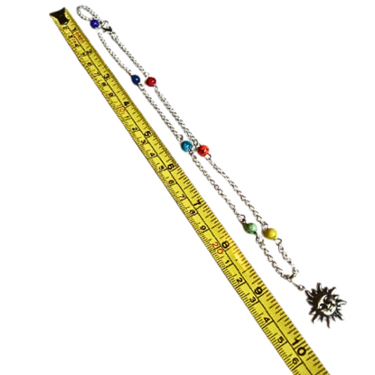 Aztec Sun Rainbow Beaded Silver Necklace