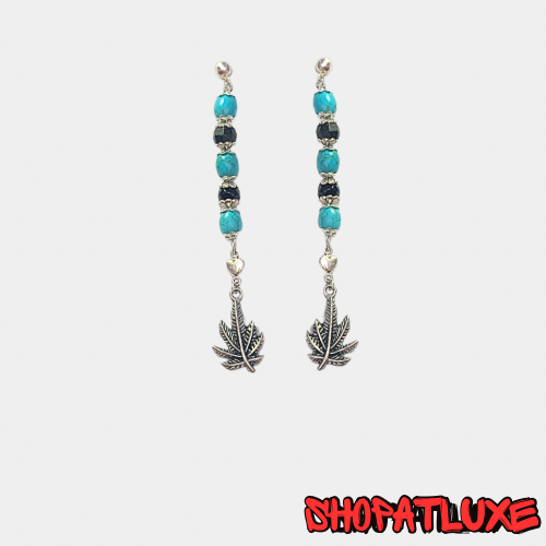 Weed Leaf Beaded Dangle Earrings