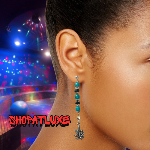 Weed Leaf Beaded Dangle Earrings