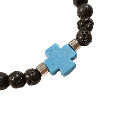 Celtic Cross Black Lava Rocks Bracelet
