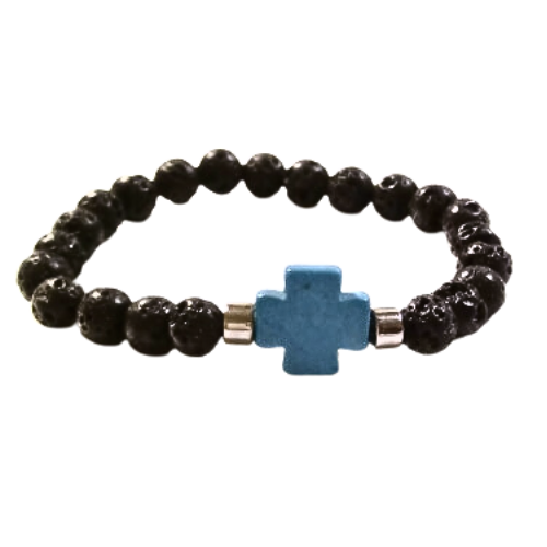 Celtic Cross Black Lava Rocks Bracelet