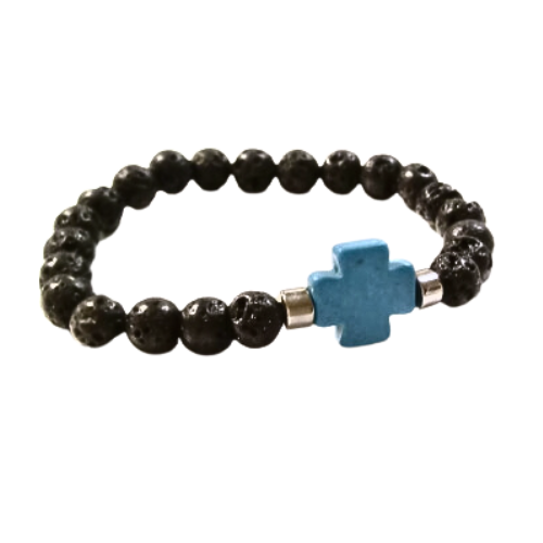 Celtic Cross Black Lava Rocks Bracelet