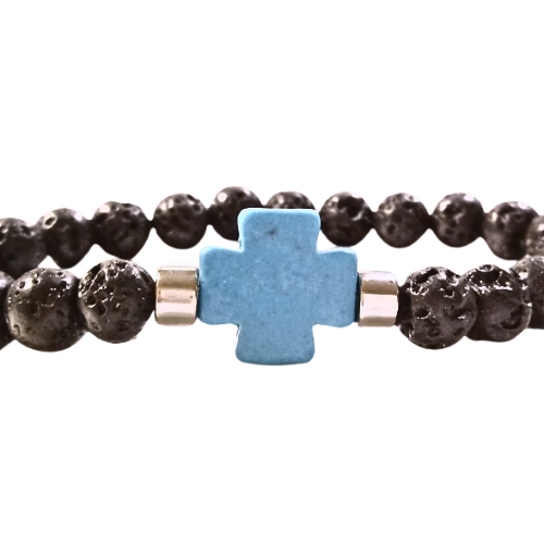 Celtic Cross Black Lava Rocks Bracelet