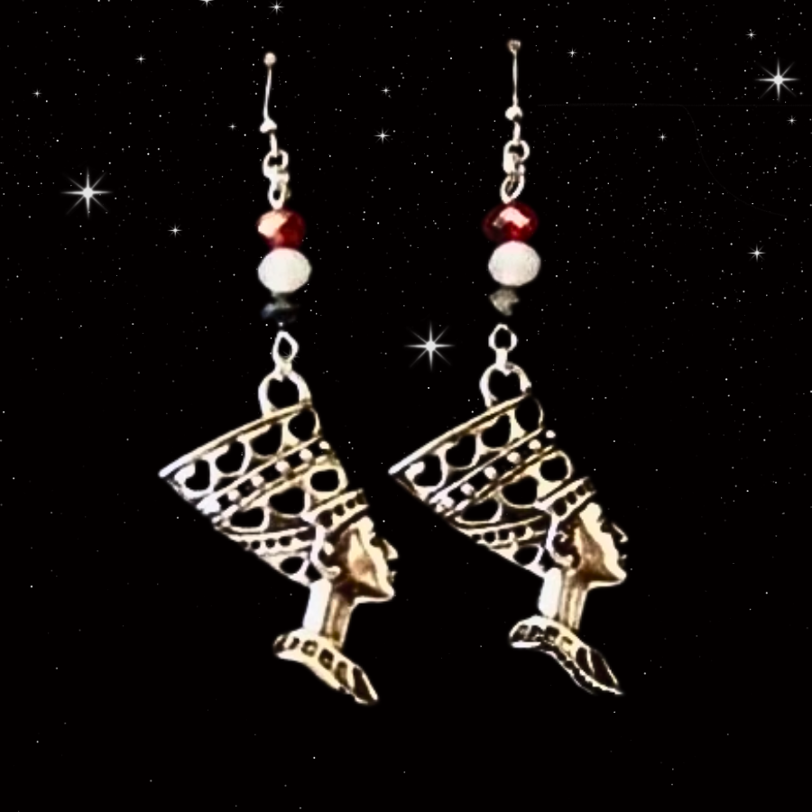 Crystal Embellished Egyptian Queen Nefertiti Earrings