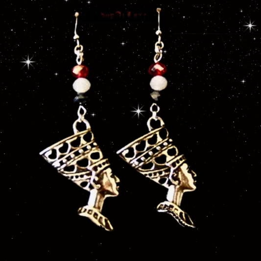 Crystal Embellished Egyptian Queen Nefertiti Earrings