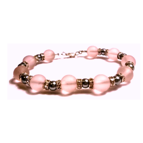 Frosted Pink And Silver Beaded Bracelet