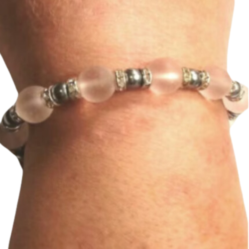 Frosted Pink And Silver Beaded Bracelet