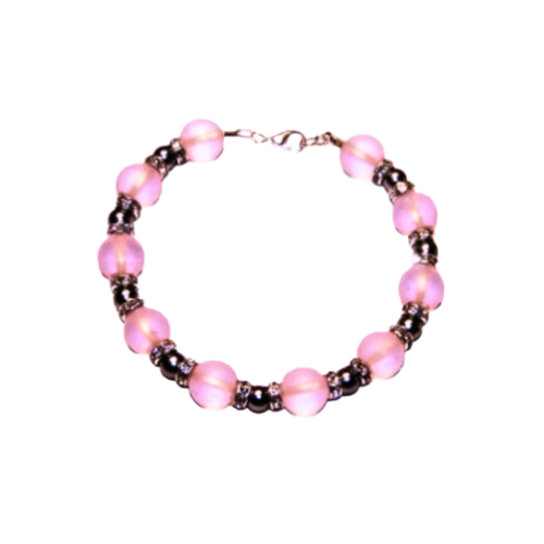 Frosted Pink And Silver Beaded Bracelet