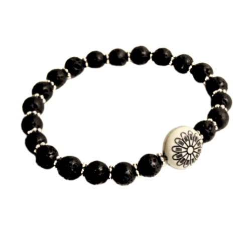 Geometric Black Sun Lava Rocks Bracelet