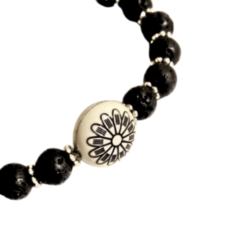 Geometric Black Sun Lava Rocks Bracelet