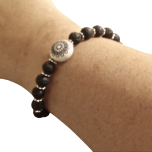 Geometric Black Sun Lava Rocks Bracelet
