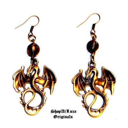 Gothic Antique Bronze Dragon Earrings