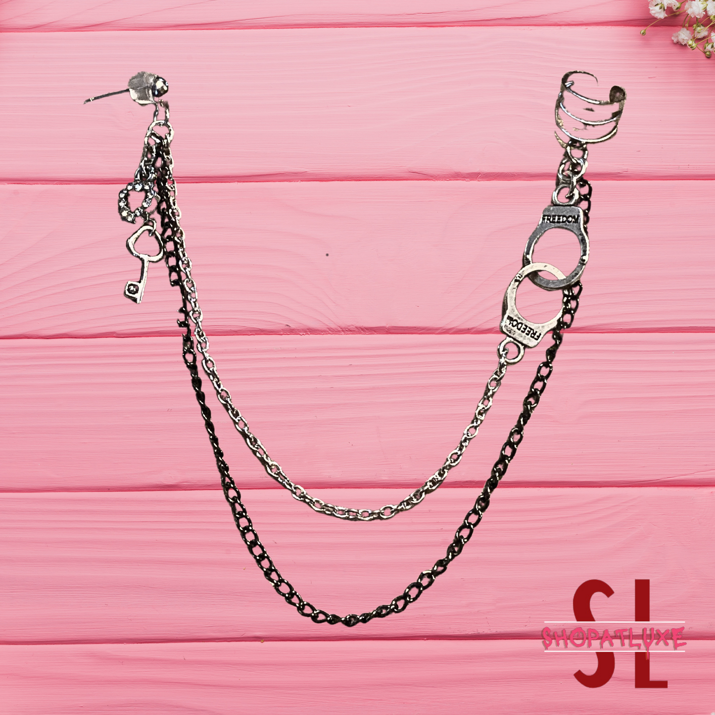 Handcuffs And Key Ear Cuff And Chains Earring