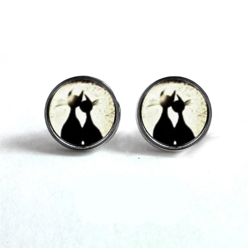 Happy Cats Glass Cabochon Post Earrings