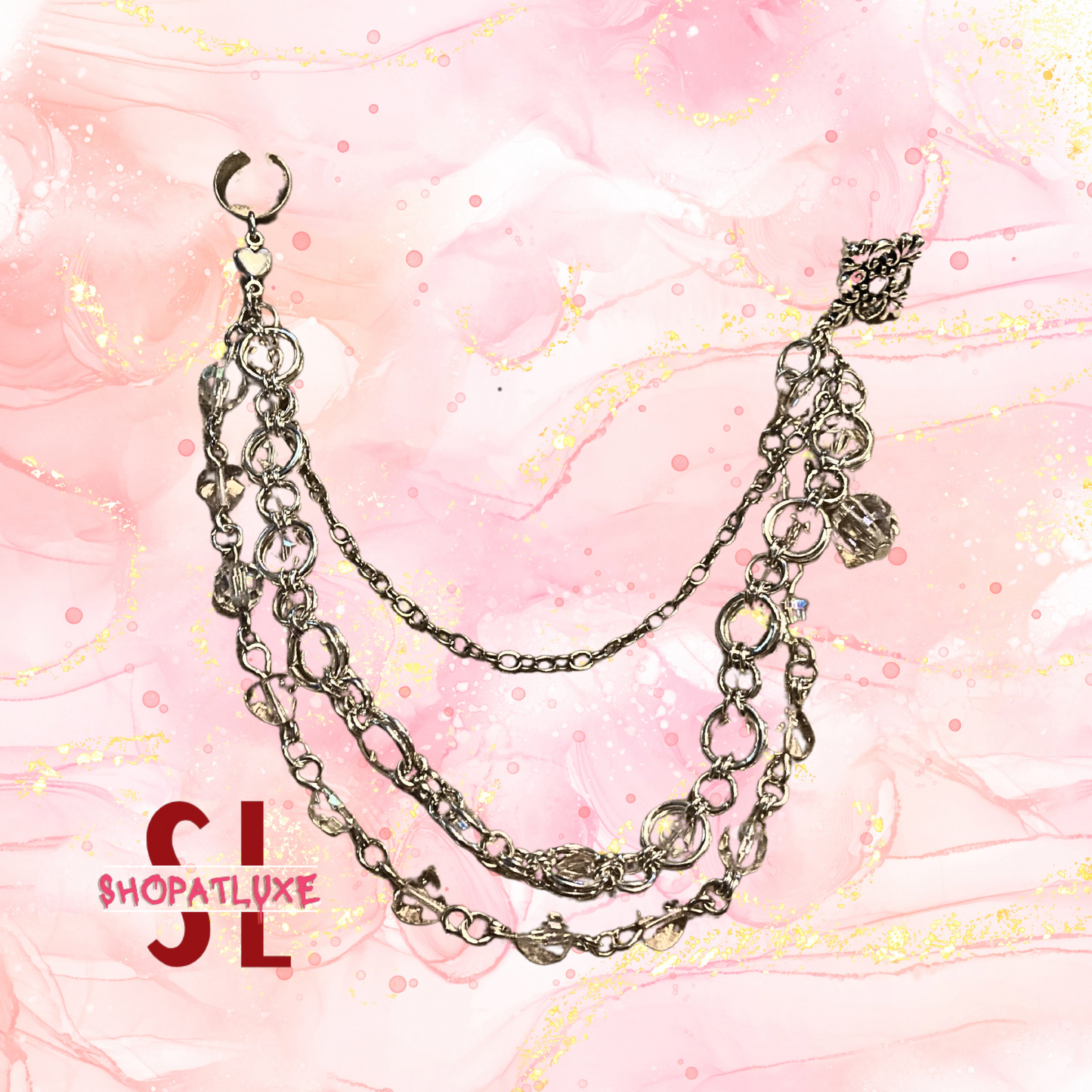 Hearts And Love Chainmail Ear Cuff Earring