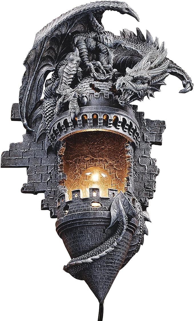 Design Toscano CL4387 Dragon's Castle Lair Electric Wall Sconce Light Fixture, Grey Stone