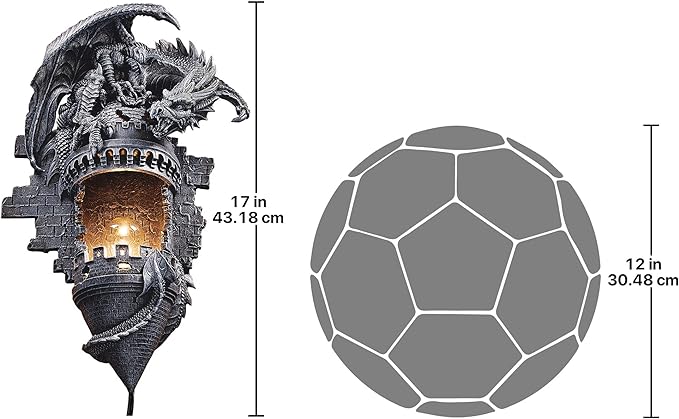 Design Toscano CL4387 Dragon's Castle Lair Electric Wall Sconce Light Fixture, Grey Stone