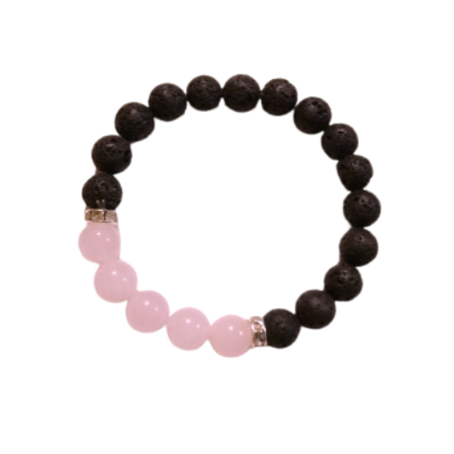 Lava Rocks With Pink Quartz Bracelet