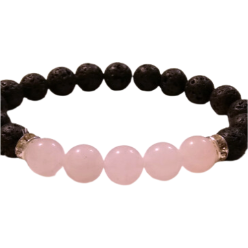 Lava Rocks With Pink Quartz Bracelet