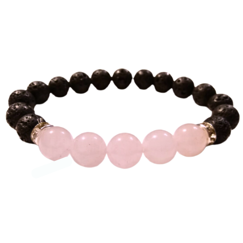 Lava Rocks With Pink Quartz Bracelet