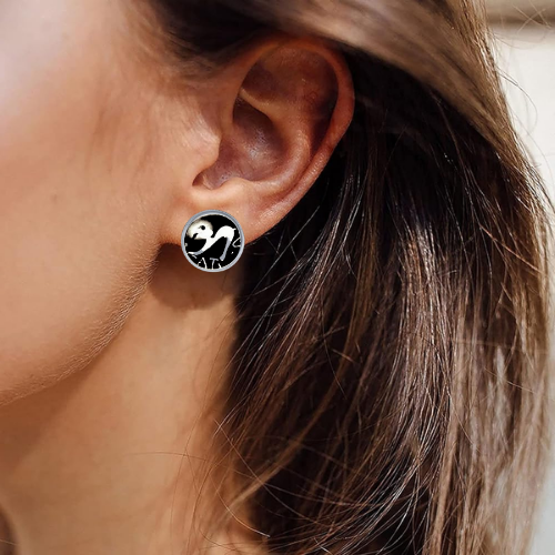 Leaping Cats Glass Cabachon Earrings