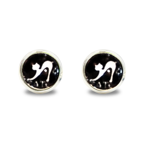 Leaping Cats Glass Cabachon Earrings