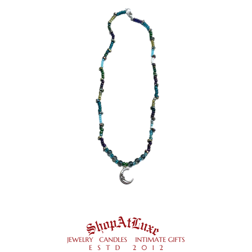 Lunar Blues Crescent Moon Beaded Necklace