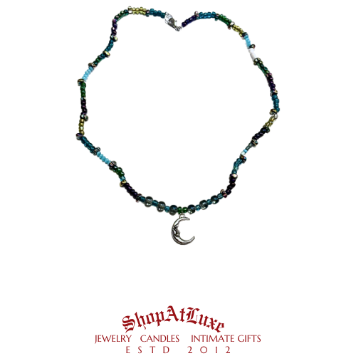 Lunar Blues Crescent Moon Beaded Necklace