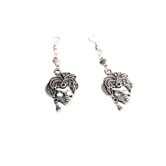 Mardi Gras Mask Pewter Earrings