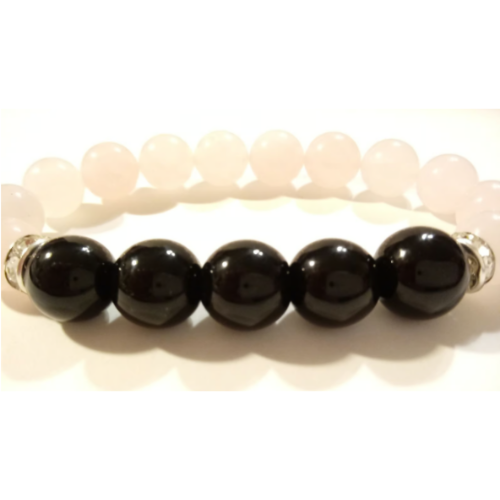 Onyx And Pink Quartz Rounds Bracelet