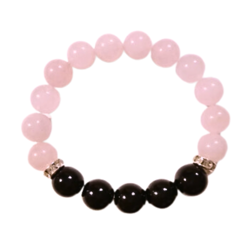 Onyx And Pink Quartz Rounds Bracelet