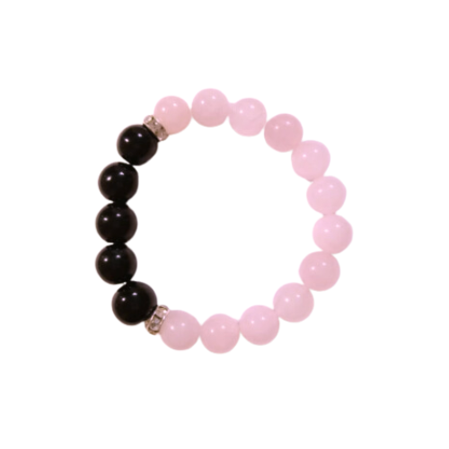 Onyx And Pink Quartz Rounds Bracelet