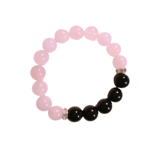 Onyx And Pink Quartz Rounds Bracelet
