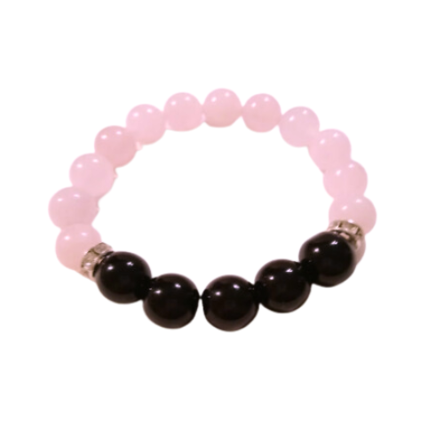 Onyx And Pink Quartz Rounds Bracelet