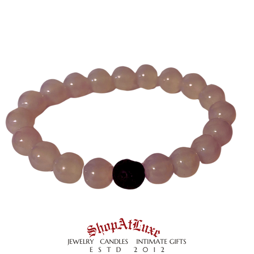 Pink Rose Quartz And Black Lava Beaded Gemstone Bracelet