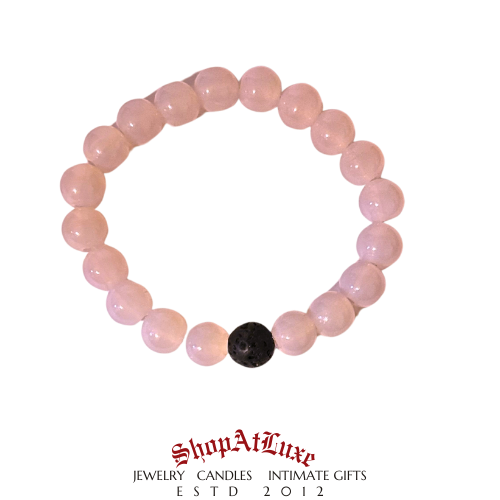 Pink Rose Quartz And Black Lava Beaded Gemstone Bracelet