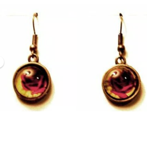Red Roses Glass Antique Bronze Earrings