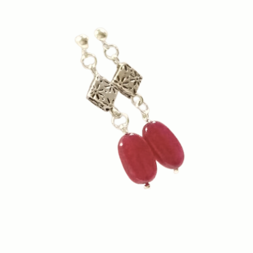 Silver And Ruby Jade Compliment Earrings